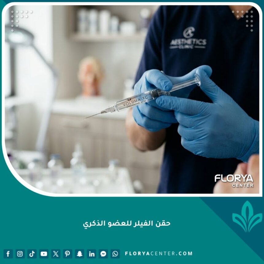 طبيب متخصص يستعد لإجراء حقن الفيلر للعضو الذكري في عيادة تجميلية احترافية ومعقمة.