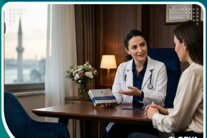 واجهة مقال حول حقن الفيلر للمهبل في تركيا داخل عيادة تجميل فاخرة في إسطنبول.