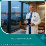 أفضل دكتور كلى ومسالك بولية في تركيا يقف في عيادة حديثة بإطلالة على إسطنبول.