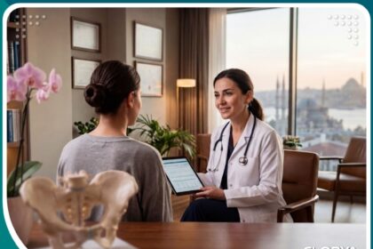 واجهة عيادة تجميل احترافية لإجراء عملية شد الشفرات المترهلة في تركيا.