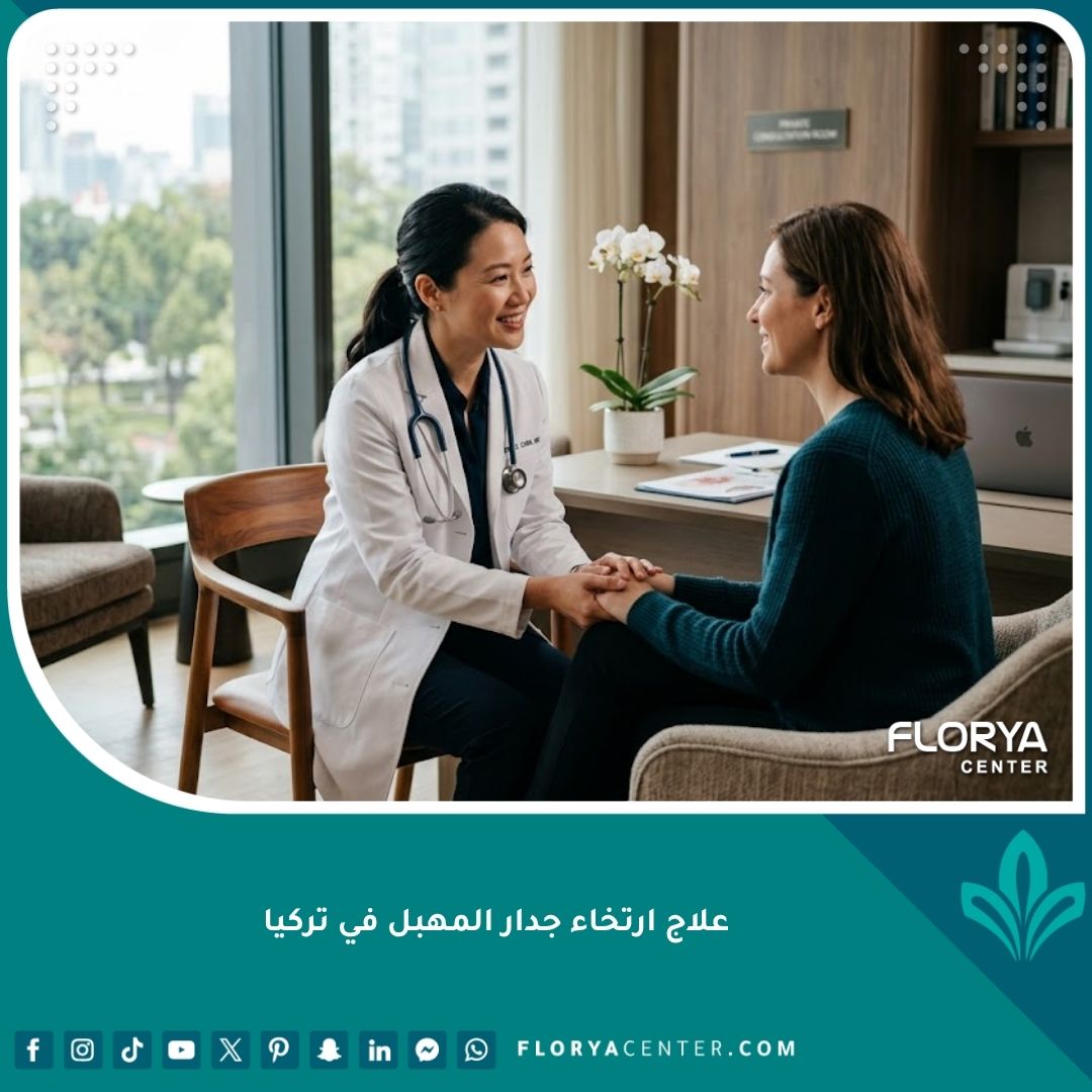 طبيبة متخصصة تقدم استشارة حول علاج ارتخاء جدار المهبل في عيادة حديثة في تركيا.