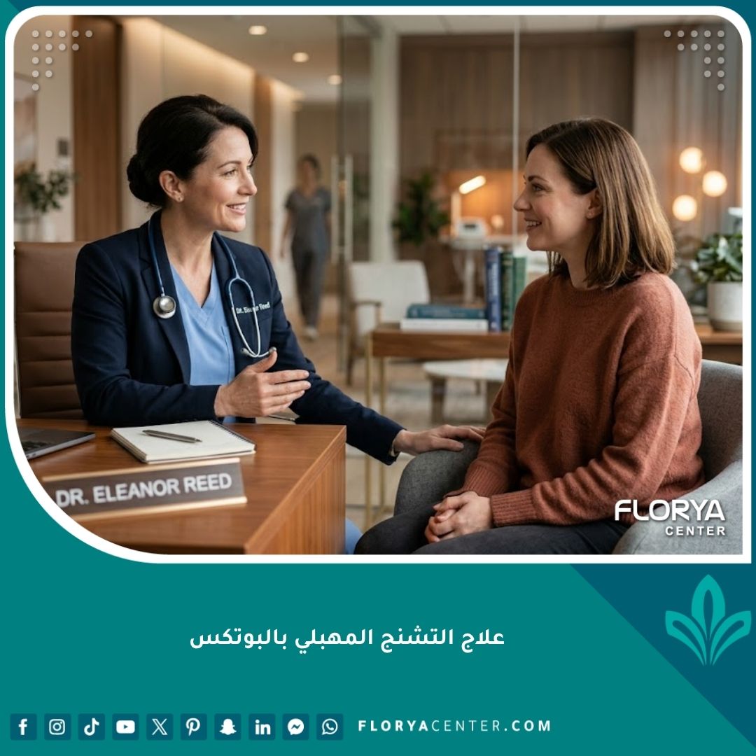 طبيبة مختصة تشرح للمريضة كيفية علاج التشنج المهبلي بالبوتكس في عيادة حديثة.