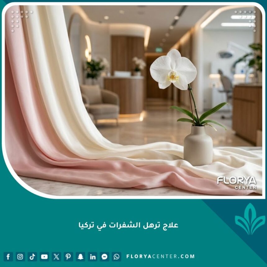 واجهة مقال علاج ترهل الشفرات في تركيا بتصميم طبي راقي يعبر عن الأنوثة والجمال.