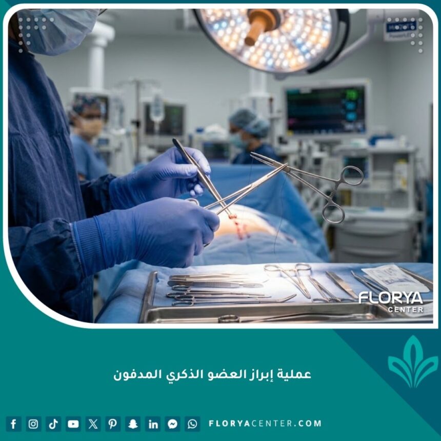 طبيب خبير يستعد لإجراء عملية إبراز العضو الذكري المدفون في غرفة عمليات حديثة.