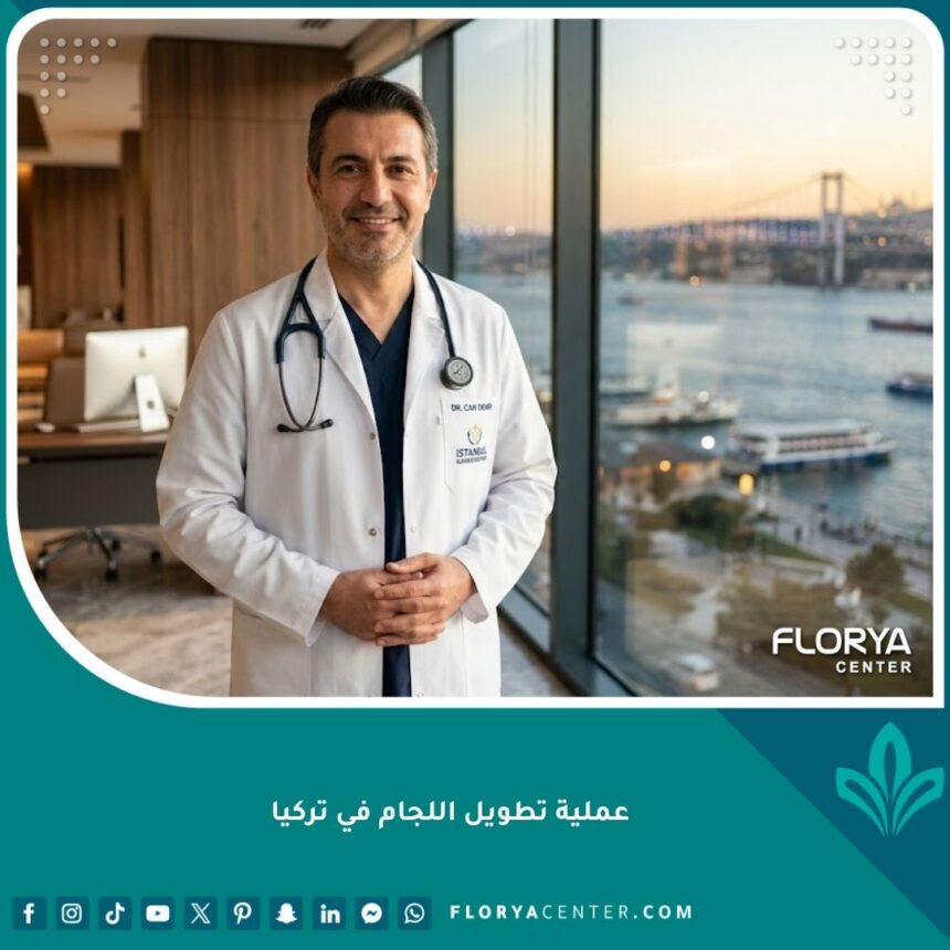 طبيب متخصص في عملية تطويل اللجام في تركيا داخل عيادة حديثة تطل على البوسفور.