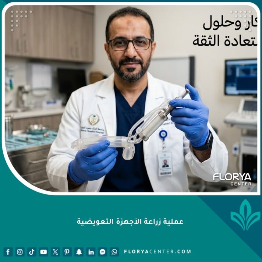 صورة مميزة تظهر جهاز تعويضي متطور للعضو الذكري في يد طبيب متخصص، مما يرمز إلى حلول طبية مبتكرة لاستعادة وظائف الجسم.