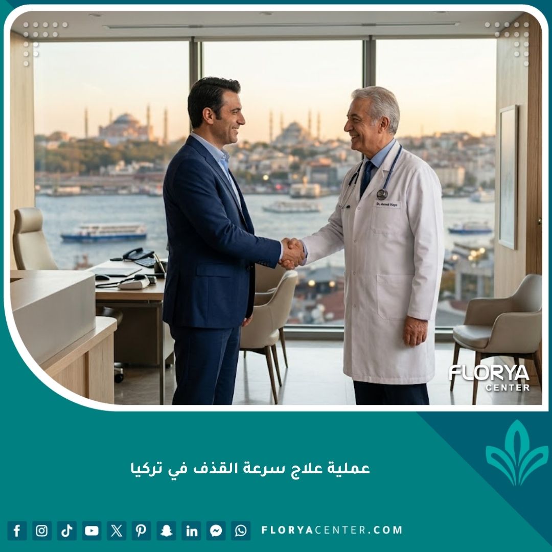 طبيب متخصص في علاج سرعة القذف في تركيا يستقبل مريضاً في عيادة حديثة.