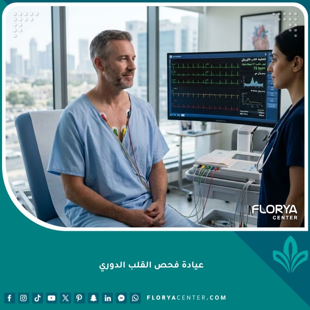 رجل يخضع لتخطيط القلب في عيادة قلب متخصصة، فحص دوري للقلب