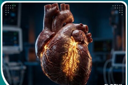 صورة واقعية سينمائية لقلب بشري تظهر ترسبات الكالسيوم في الشرايين التاجية لتقييم مخاطر النوبات القلبية.