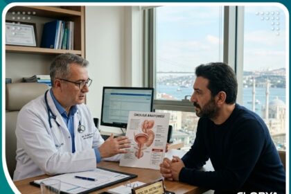 طبيب جراح يشرح مخاطر عملية تكبير العضو الذكري لمريض في عيادة حديثة باسطنبول