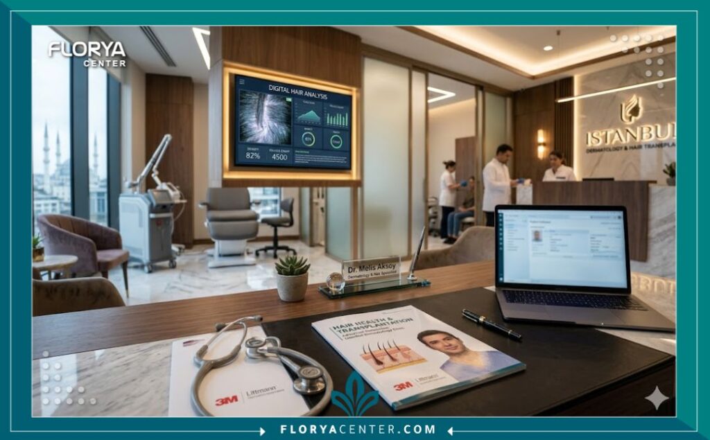 عيادة طبية متخصصة في تشخيص وعلاج تساقط الشعر لدى النساء في بيئة احترافية.