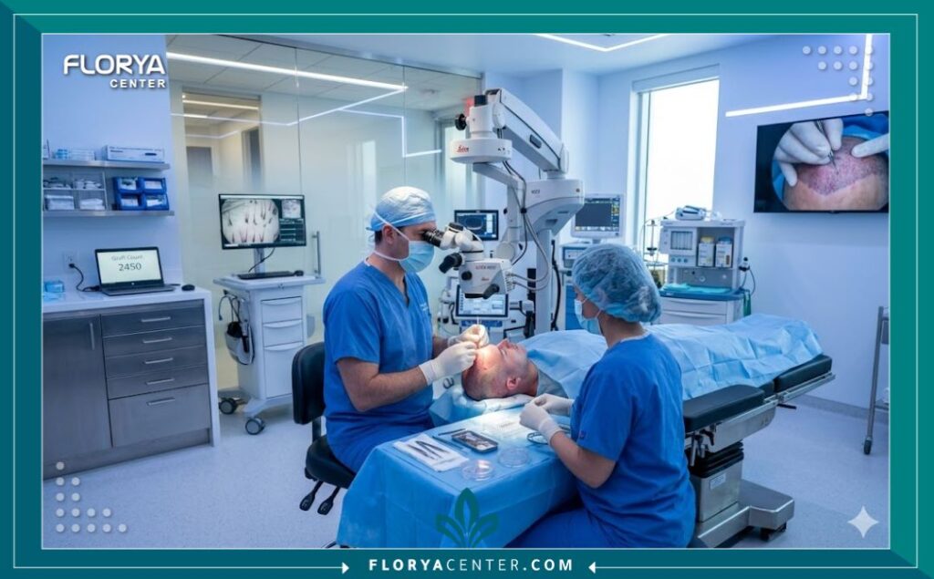 غرفة عمليات حديثة لزراعة الشعر في عيادة متخصصة - أحدث تقنيات علاج الصلع في المستشفيات.