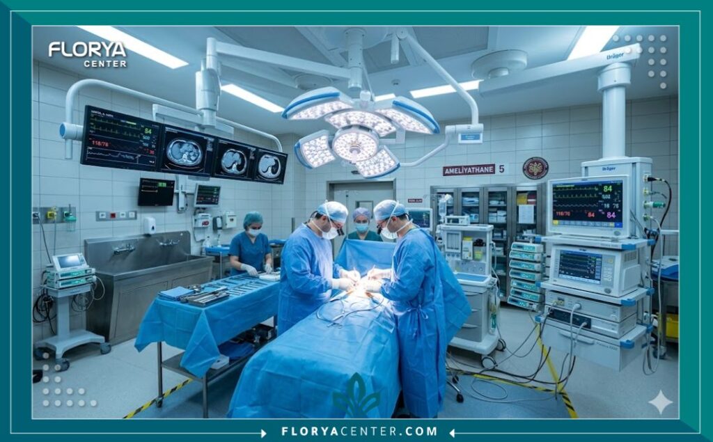 غرفة عمليات مجهزة بأحدث التقنيات لعمليات التجميل النسائي في تركيا.