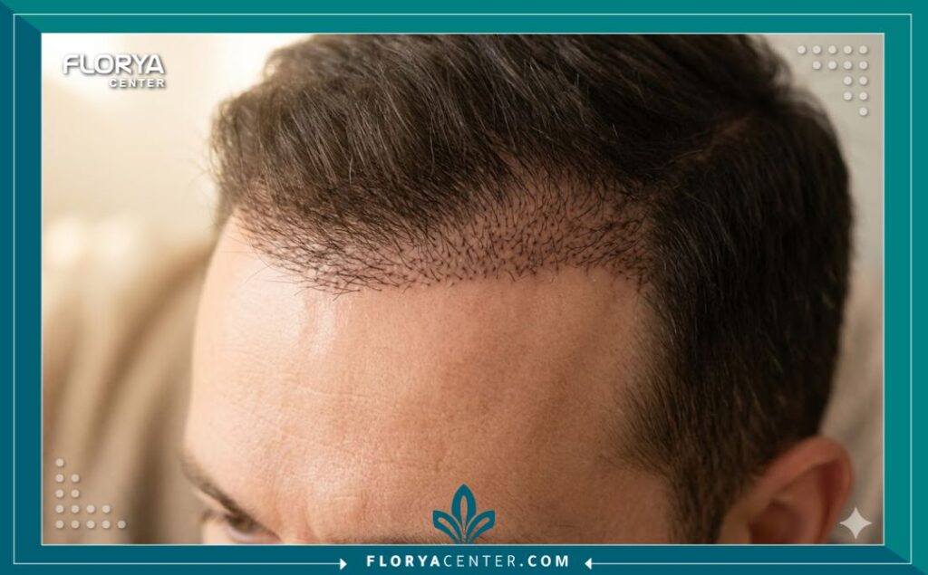 صورة قريبة توضح التئام فروة الرأس بعد زراعة الشعر والنتائج الطبيعية المتوقعة.