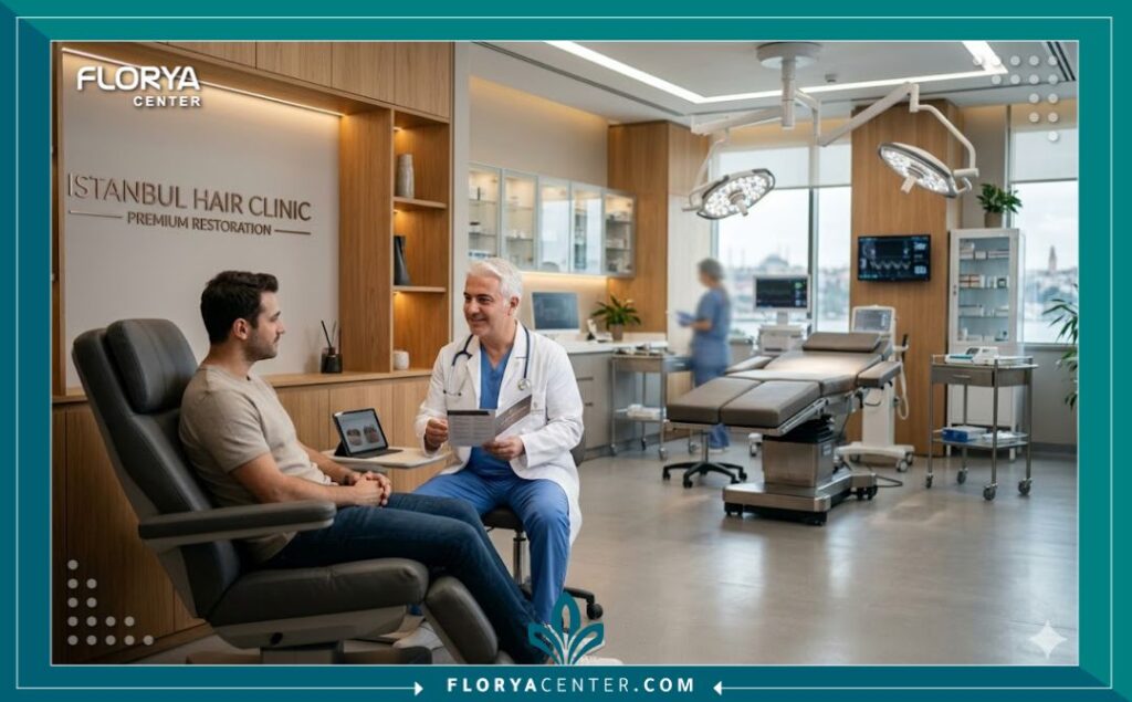 عيادة زراعة شعر حديثة في تركيا مجهزة بأحدث التقنيات لضمان سلامة المريض.