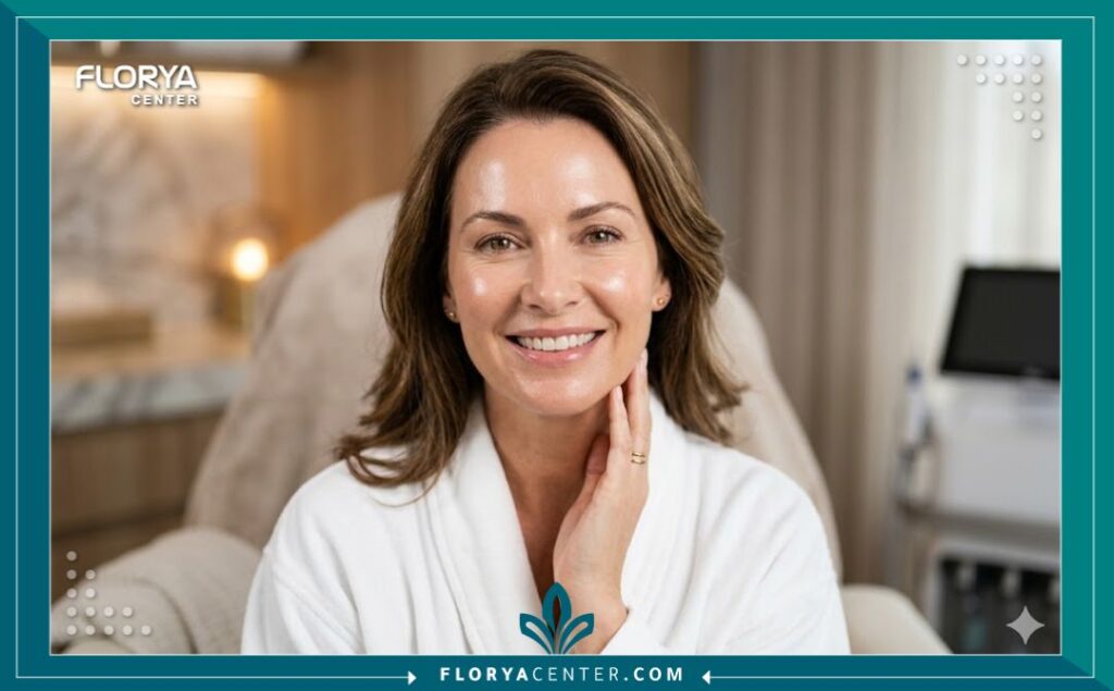 نتيجة تجميلية لشد الوجه والرقبة فوراً بعد جلسة الأولثيرا في تركيا، تظهر ملامح مشدودة وبشرة نضرة.