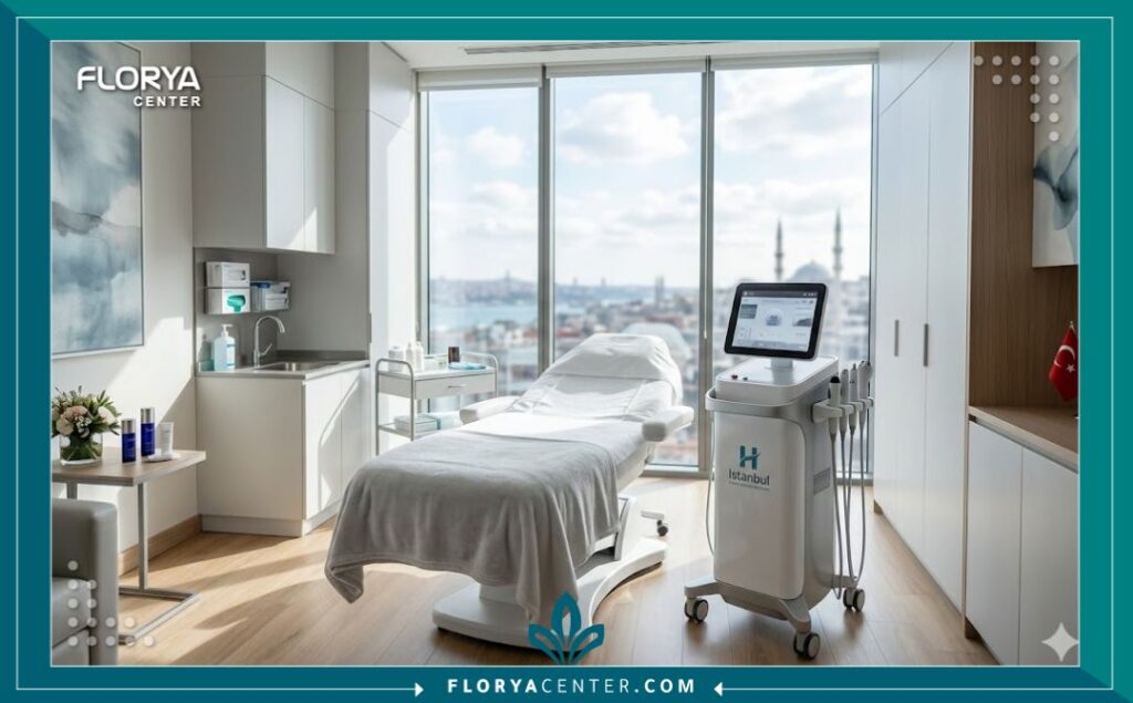 غرفة عمليات حديثة مجهزة بأحدث أجهزة الترددات الراديوية لشد البشرة في تركيا.