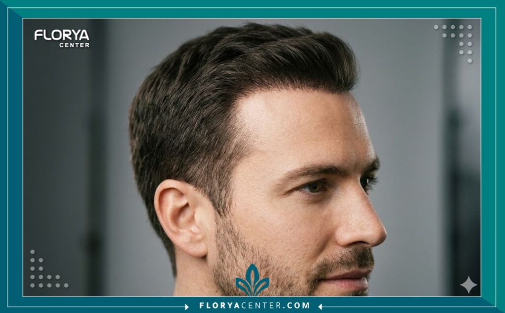 نتائج طبيعية وكثافة عالية لخط الشعر بعد عملية زراعة الشعر بتقنية DHI المتطورة.