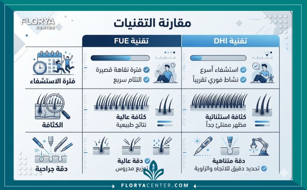 إنفوجرافيك يوضح الاختلافات الجوهرية ومميزات كل من تقنية DHI والبيركوتان.