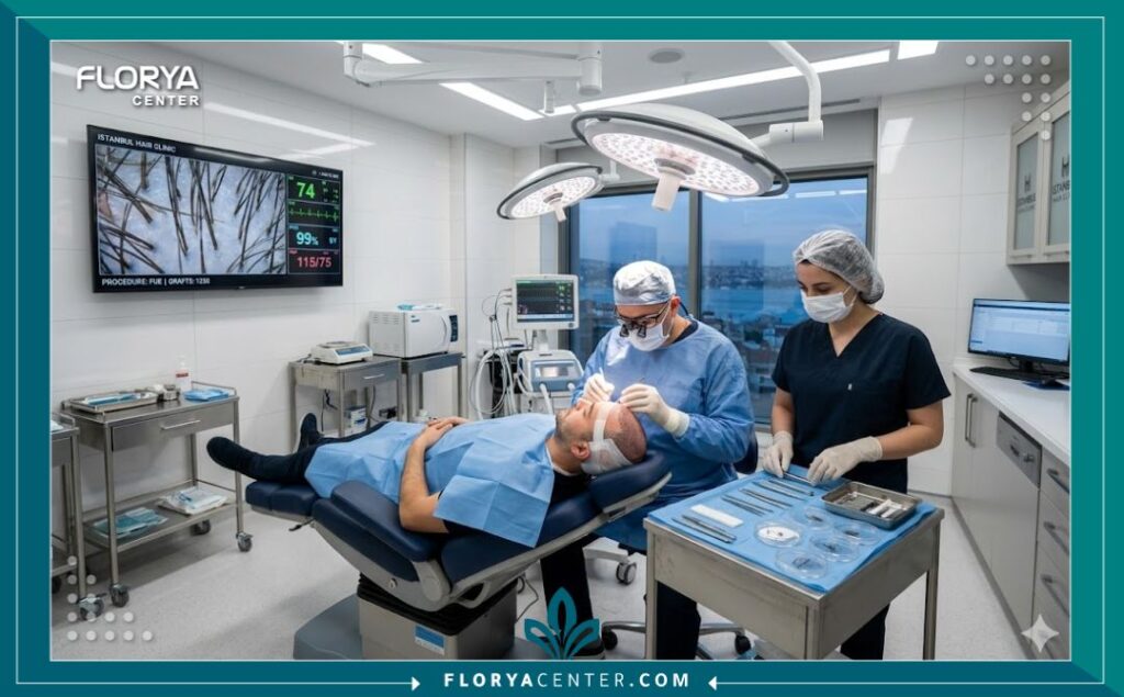 غرف العمليات المجهزة بأحدث تقنيات زراعة الشعر في أفضل مراكز إسطنبول.