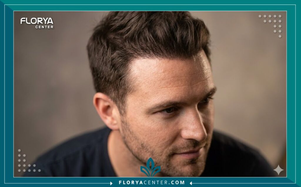 نتائج طبيعية وكثافة عالية لخط الشعر الأمامي بعد عملية زراعة الشعر.