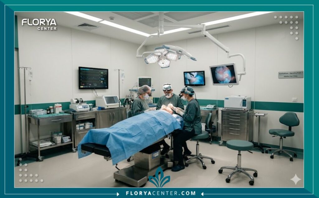 غرفة عمليات حديثة مجهزة بأحدث أدوات زراعة الشعر لضمان أفضل نتائج تقنية البيركوتان في تركيا.