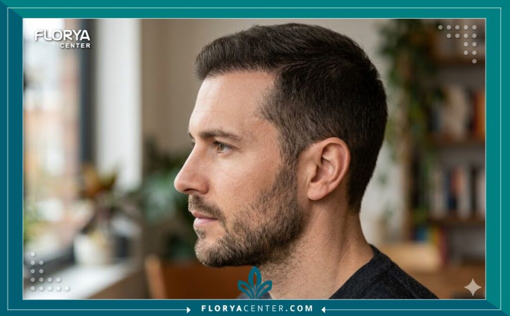 مظهر طبيعي لخط الشعر الأمامي بعد إجراء زراعة الشعر بتقنية البيركوتان التي تضمن كثافة عالية.