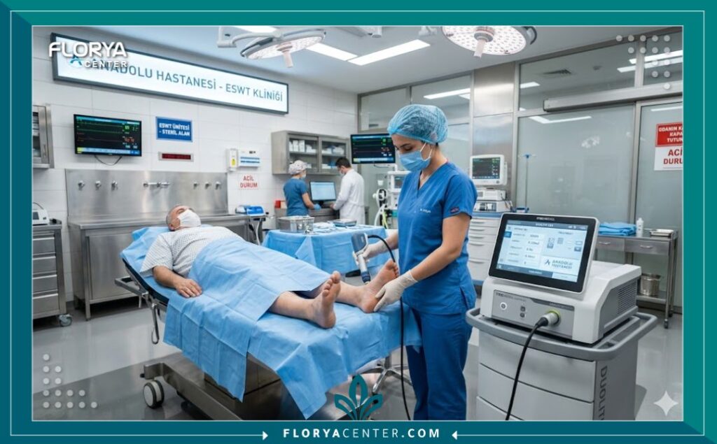 أحدث أجهزة الموجات التصادمية داخل إحدى المستشفيات المتخصصة في تركيا.