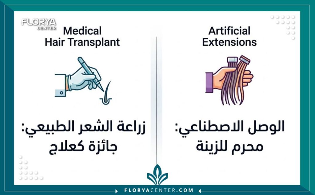 إنفوجرافيك يوضح هل زراعة الشعر حرام للرجال والنساء والفرق بينها وبين وصل الشعر.