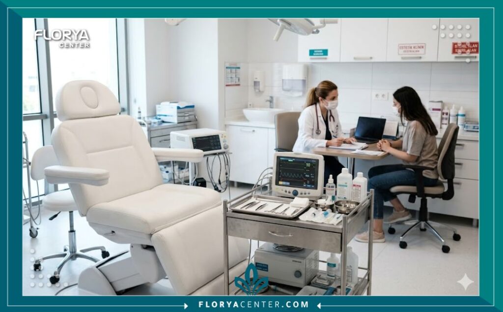 داخل عيادة تجميل حديثة ومعقمة في إسطنبول متخصصة في إجراءات حقن البوتوكس للوجه.