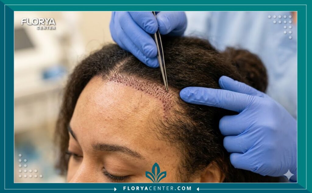 تجارب زراعة الشعر للنساء 5 فحص دقيق لخط الشعر الأمامي في تجارب زراعة الشعر للنساء لضمان مظهر طبيعي.