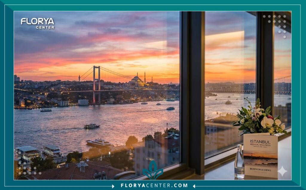 إطلالة ساحرة على مضيق البوسفور في إسطنبول، ترمز لتجربة السياحة العلاجية الفاخرة لتحديد الفك بالفيلر في تركيا.