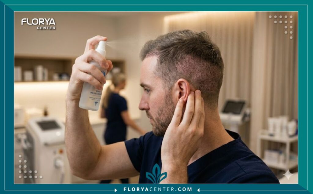 كيفية العناية بالمنطقة المزروعة واستخدام المحلول الملحي بعد زراعة الشعر.