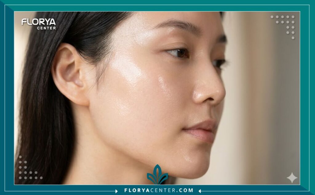 لقطة قريبة لبشرة ناعمة ولامعة (تأثير البشرة الزجاجية) بعد علاج تقشير أحماض الفواكه المجمع في اسطنبول.