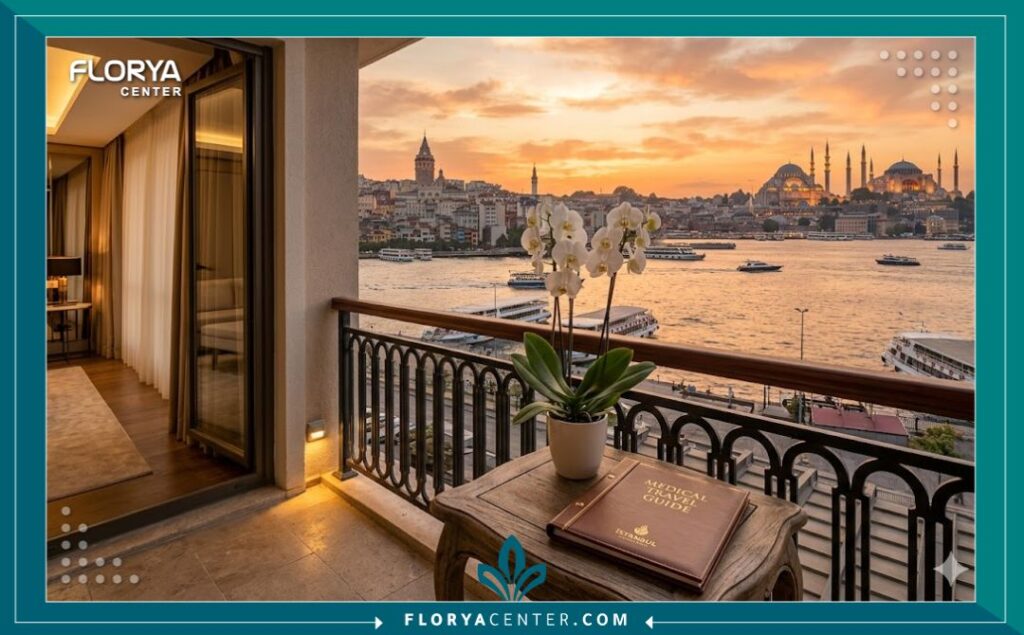تجربة السياحة العلاجية وزراعة الشعر في إسطنبول تركيا مع إطلالة بانورامية.