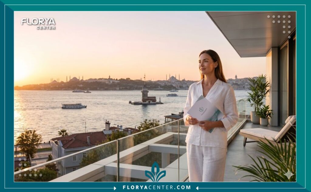 تجربة السياحة العلاجية في تركيا؛ سيدة تستمتع بإطلالة البوسفور في إسطنبول بعد رحلة علاج ناجحة لشد البشرة بالفيفاتشي.
