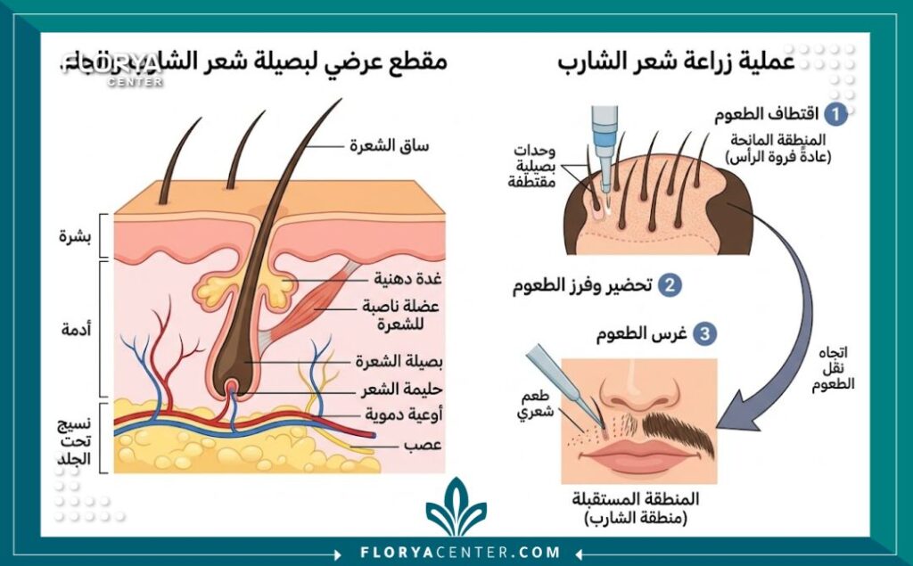توضيح طبي لعملية زراعة الشعر في منطقة الشارب