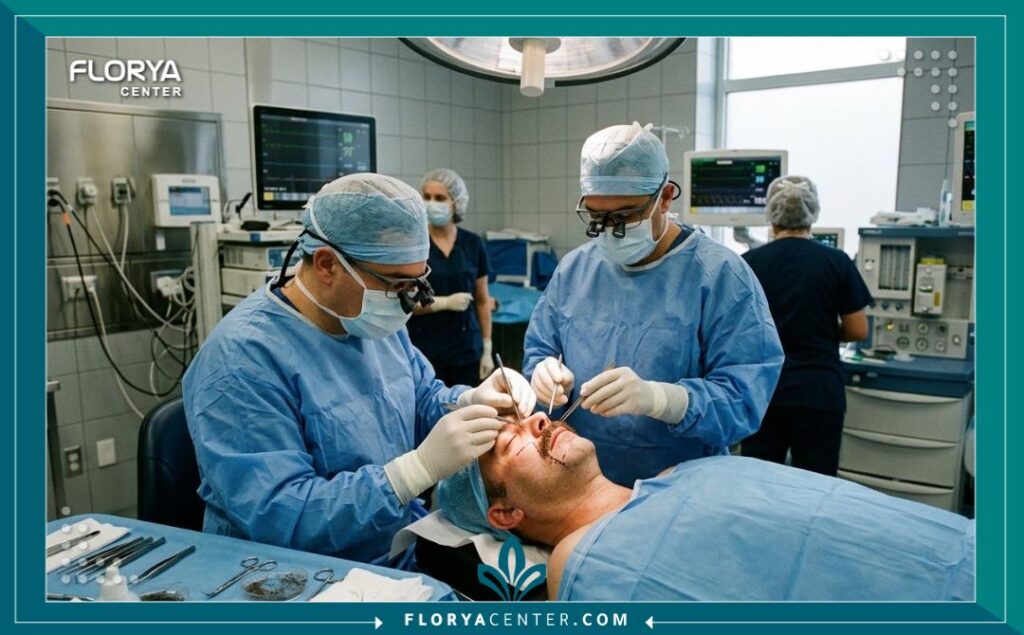 غرفة عمليات حديثة تجري فيها زراعة شارب في مستشفى تجميلي بتركيا