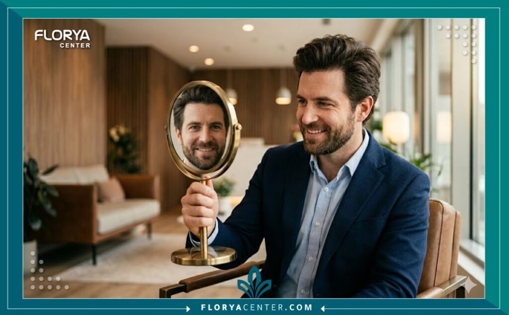 رجل يتمتع بمظهر شعر طبيعي وكثيف بعد إجراء عملية زراعة شعر ناجحة باستخدام أحدث التقنيات الطبية.