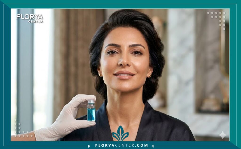 سيدة تتمتع ببشرة مشدودة ونضرة وذات مظهر شاب بعد الخضوع لجلسات حقن الببتيدات النحاسية في تركيا.