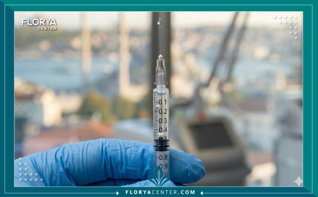 طبيب جلدية متخصص في تركيا يجهز حقنة دقيقة لإجراء تقنية حقن البوتوكس المصغر في تركيا (Micro-Botox) داخل عيادة تجميلية معقمة.