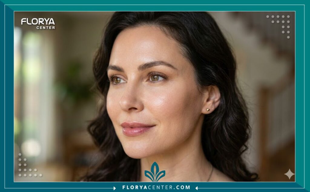 لقطة مقربة تبرز ملامح الوجه المتناسقة والممتلئة بشكل طبيعي بعد حقن الدهون المجهرية التجميلي