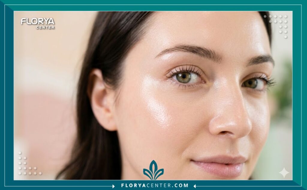 لقطة قريبة تظهر لمعة ونعومة بشرة زجاجية مشدودة بعد إجراء الميزو-بوتوكس في تركيا.