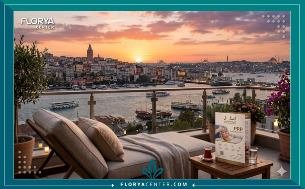 إطلالة بانورامية ساحرة على مضيق البوسفور في اسطنبول، ترمز لرحلة السياحة العلاجية في تركيا لحقن البلازما الغنية بالصفائح.