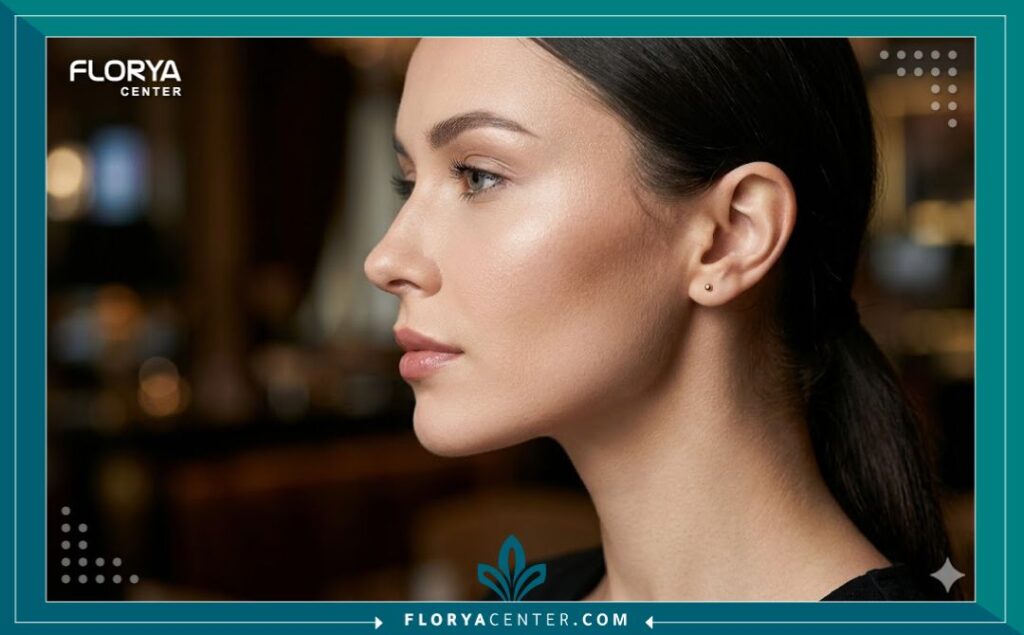 لقطة مقربة تبرز تحديد الفك المزدوج والكنتور الطبيعي بعد شد الوجه بخيوط الأبتوس ثنائية الاتجاه.