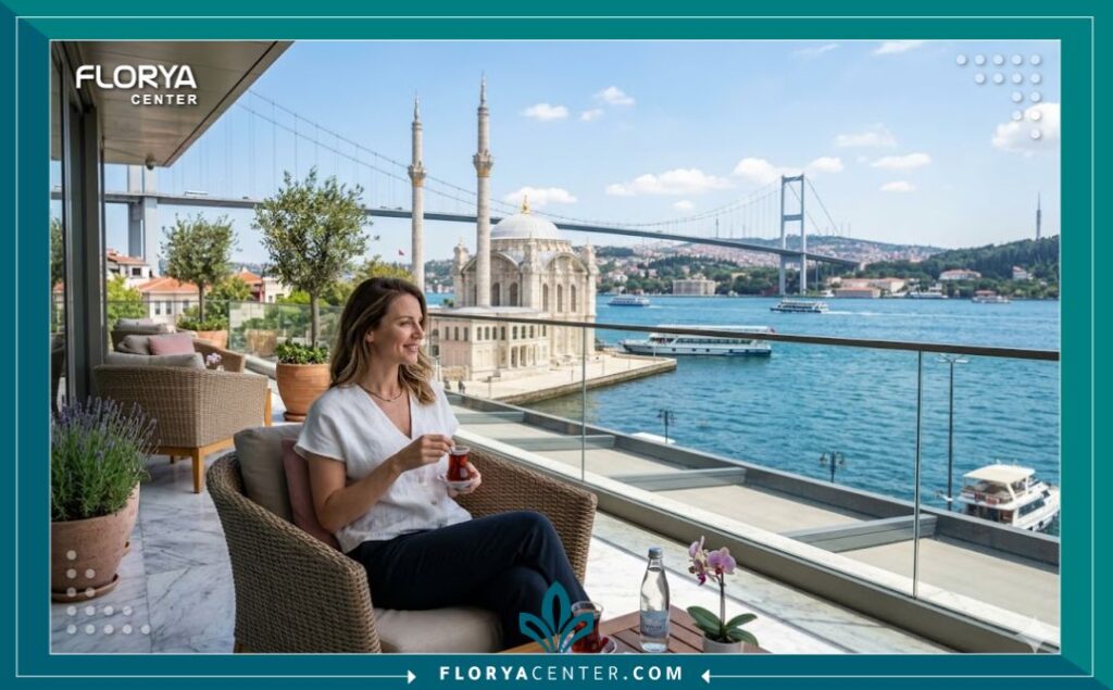 سياحة علاجية في تركيا؛ مريضة تستمتع بوقتها وتتعافى في إسطنبول المطلة على البوسفور بعد إجراء عملية شد الوجه بخيوط الكوج، تدمج بين الجمال والسياحة.