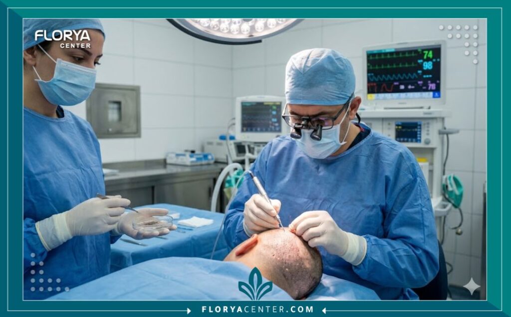 إجراء زراعة الشعر بدقة في مشفى متخصص باسطنبول: فريق طبي يزرع البصيلات بعناية فائقة.