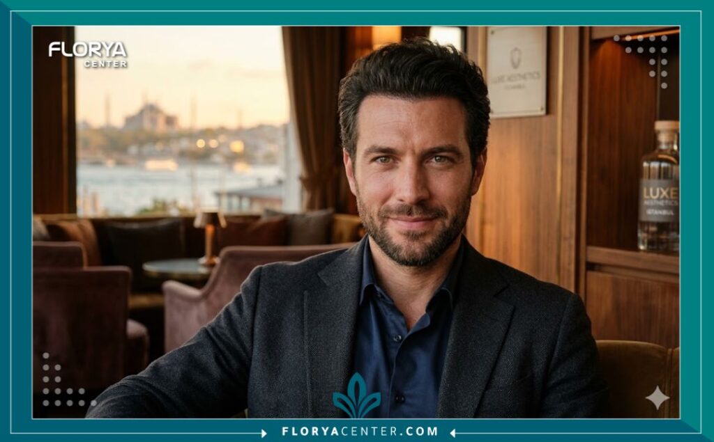 نتيجة طبيعية وكثافة عالية للشعر بعد عملية زراعة الشعر بالروبوت لنموذج رجل في تركيا.