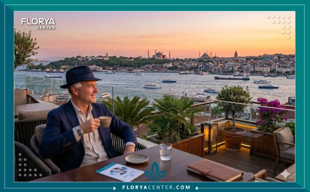 مريض يستمتع بجمال إسطنبول ومضيق البوسفور بعد نجاح عملية زراعة الشعر بالروبوت، السياحة العلاجية في تركيا.