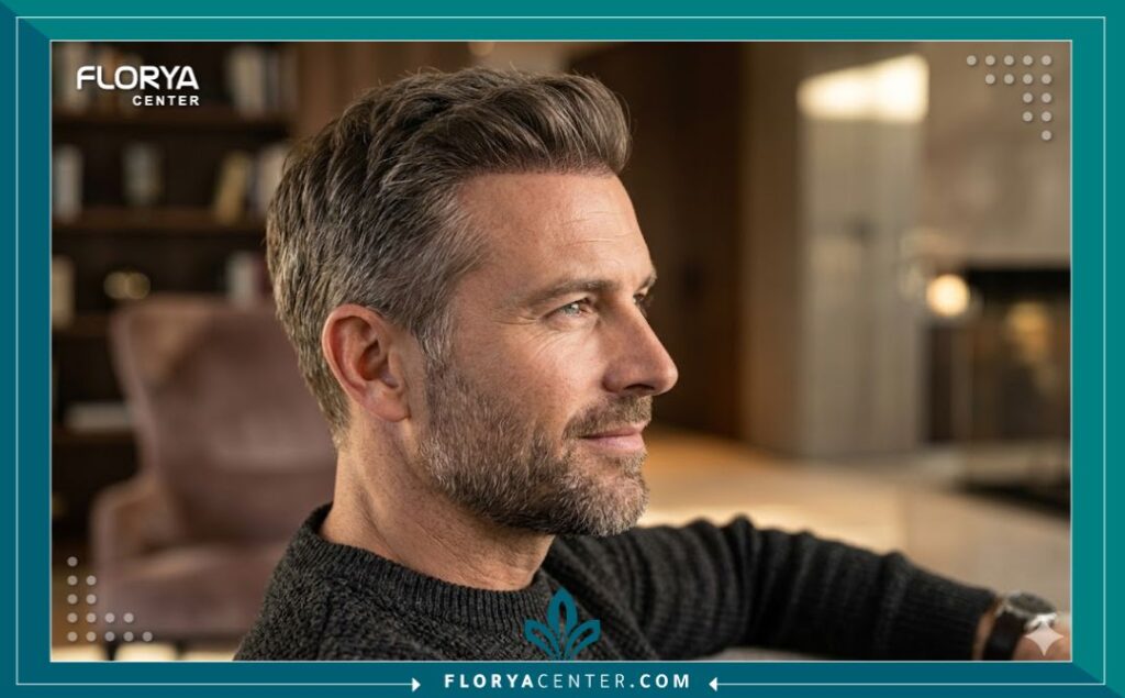 مظهر طبيعي وجذاب لخط الشعر الأمامي لمريض بعد عدة أشهر من عملية زراعة الشعر بقلم تشوي، تظهر الكثافة العالية والاتجاه الصحيح للشعر الجديد.